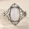 Vintage Inlaid Faux Opal Women's Ring Dazzling CopperColor Hand Carving Hollow Daily Wear Party Jewelry Anniversary Gift