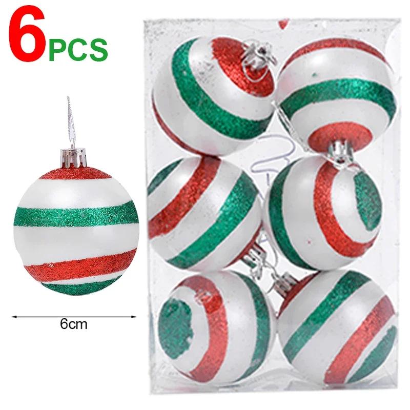 6/24pcs Colored Painting Christmas Balls Glitter Christmas Tree Hanging Pendant Ornament Home New Year Party Gift Decoration