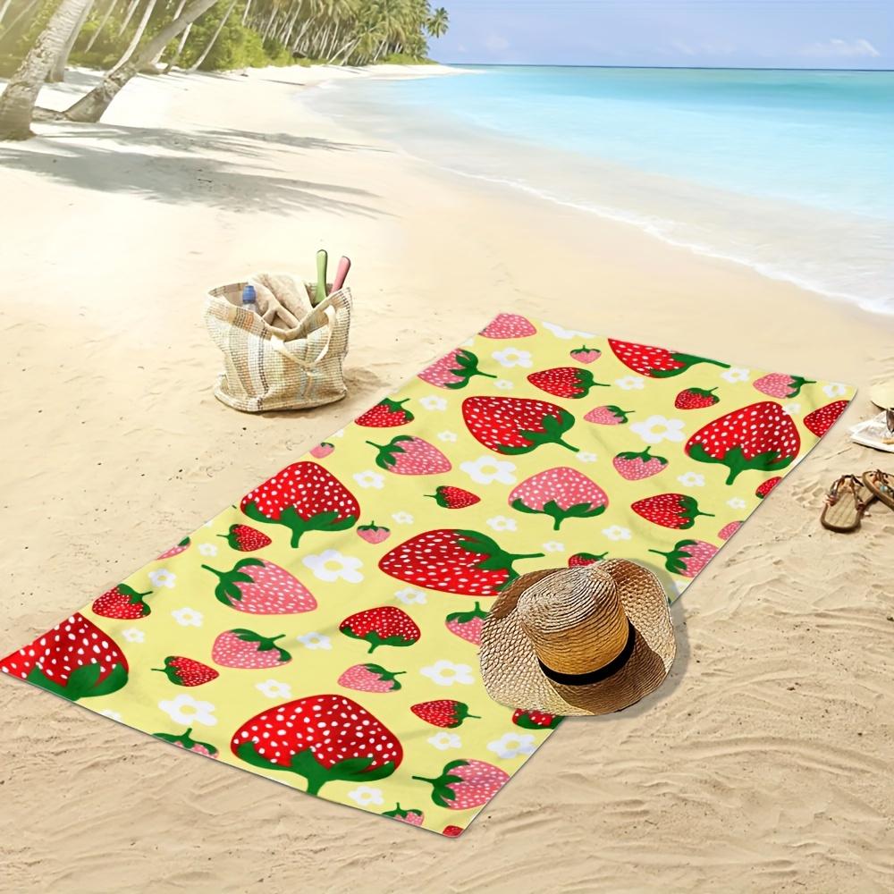 1PC Cute Strawberry Print Quick-Dry Swim Towel, Polyester Soft Beach Towel, Lightweight Travel Towel Gift for Women Men, Perfect