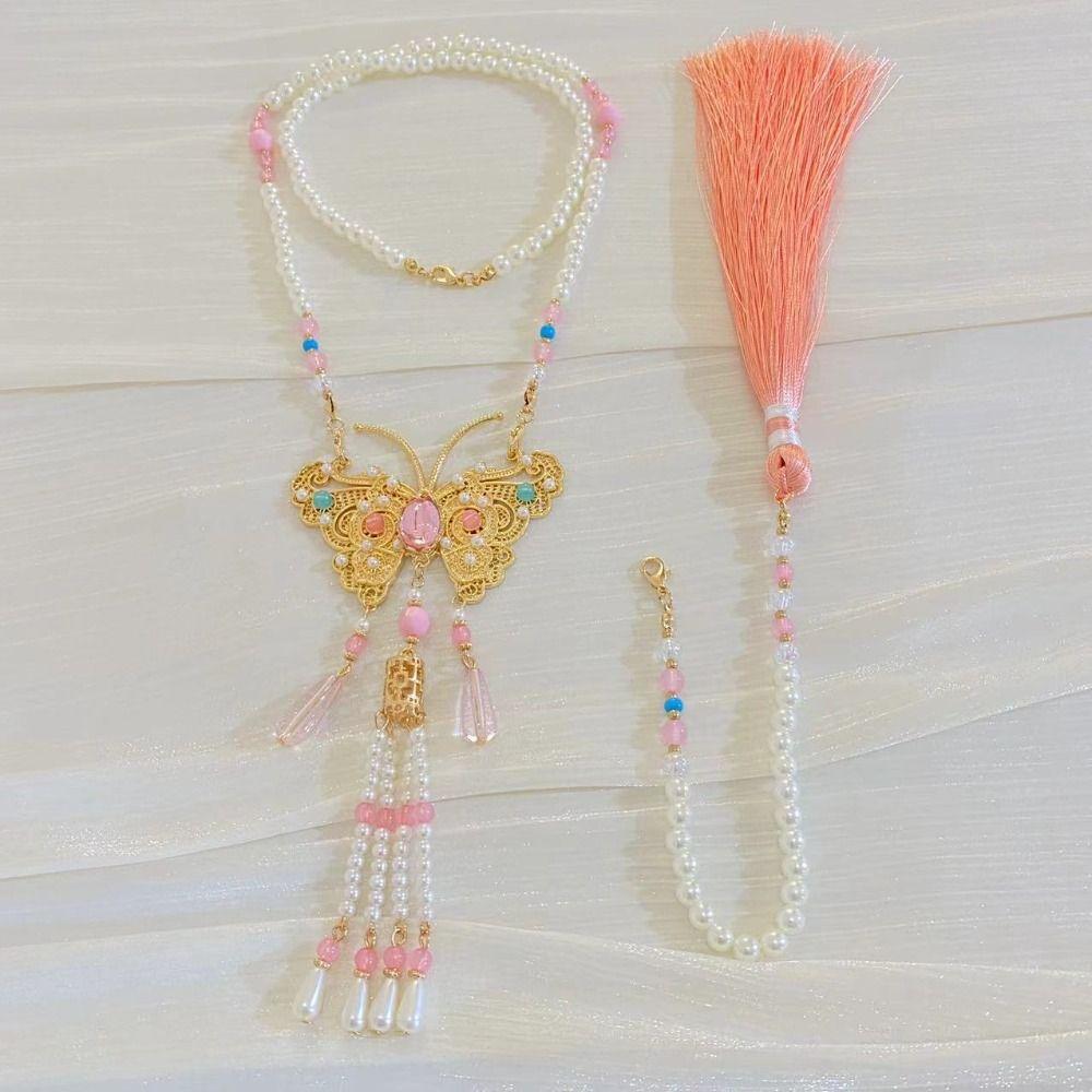 Alloy Chinese Style Necklace Pearl Inlaid Design Pearl Tassel Chain Hanfu Jewelry Hanfu Matching