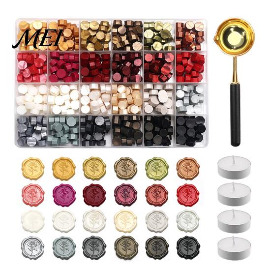 Wax Melting Spoon Seal Kit, with Beads And Candles Set, Artistic Set Stamp for DIY Crafting Wedding Invitations Tool