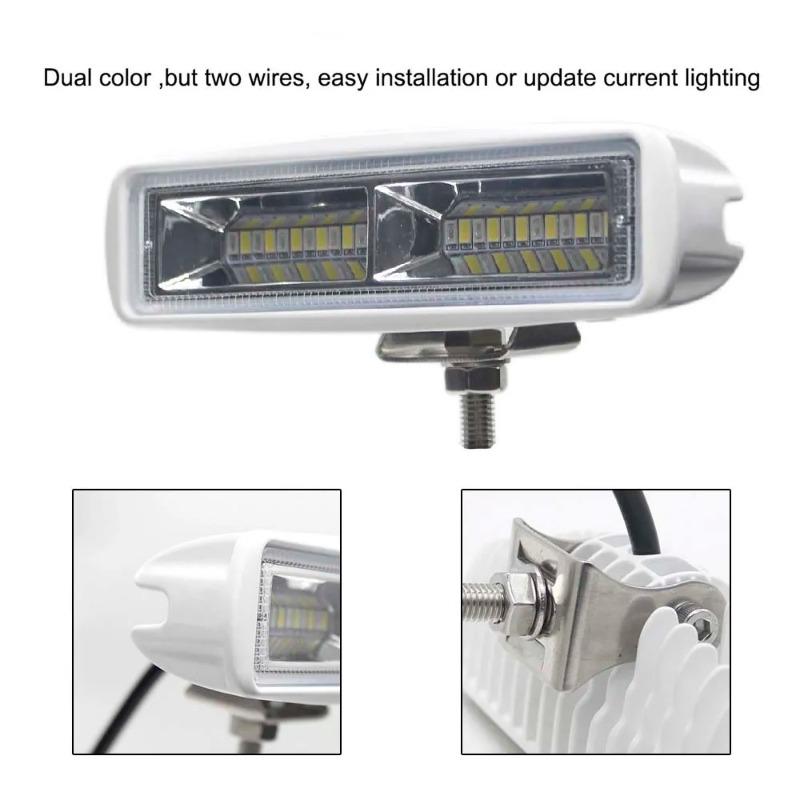 LED Work Light Marine, 18W Dual Color White Blue, 316 Stainless Steel Brackets, Boat Searchlight, for Yacht Truck Offroad, 12V