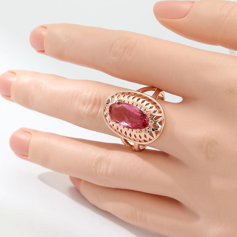 Rose Golden Classic Oval Synthetic Red Gemstone Rings For Women Hollow Carving Craft Luxury Wedding Rings Jewelry Gift