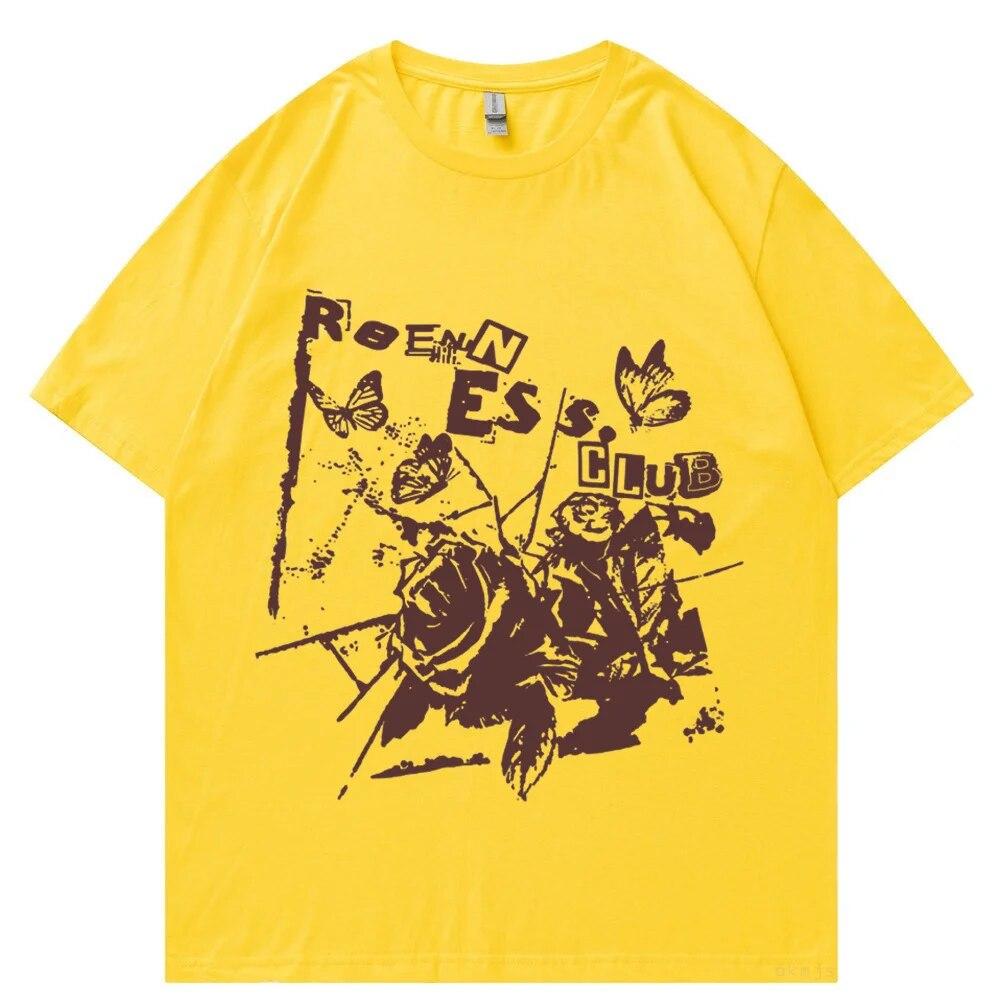 

Футболка в стиле хип-хоп, уличная винтажная футболка с короткими рукавами и графическим принтом розы, летняя хлопковая свободная футболка большого размера в стиле Харадзюку 4XL