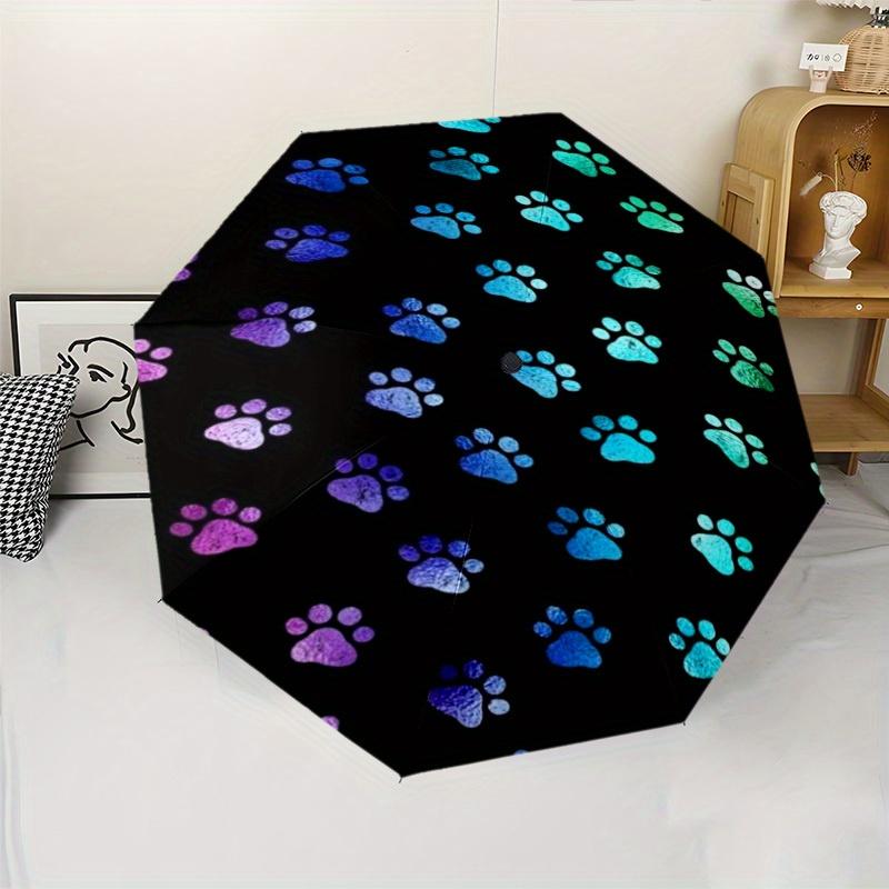 

Colorful Paw Print Pattern Umbrella, 1pc Automatic Folding Design Portable Travel Umbrella for Men & Women - Halloween and Chr (as the picture,Iron&8K)