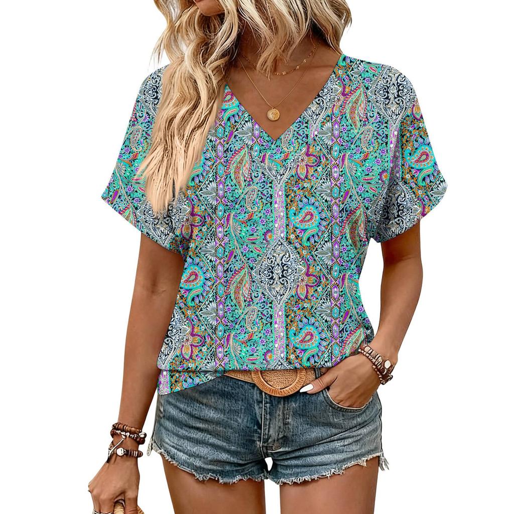 Womens Summer Tops  Short Sleeve V Neck Shirts Casual Dressy  Summer Blouses Tunic Top