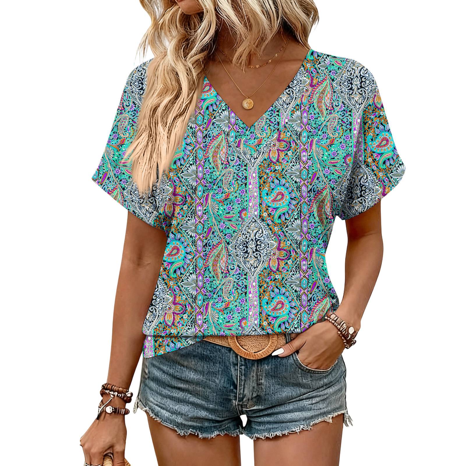 

Womens Summer Tops Short Sleeve V Neck Shirts Casual Dressy Summer Blouses Tunic Top S
