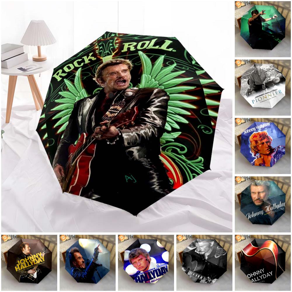 1pc Johnny Hallyday pattern Umbrella Portable Folding Umbrella Iron Frame Hole Bone Structure Outdoor Home Umbrella