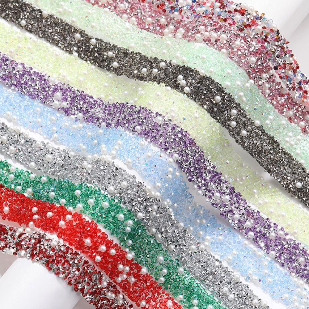 New 1 Yard Glitter Drill Tape Resin Rhinestones Glitter Crystal Sticker Self Adhesive Pearl Ribbon Sticker Clothes Decoration