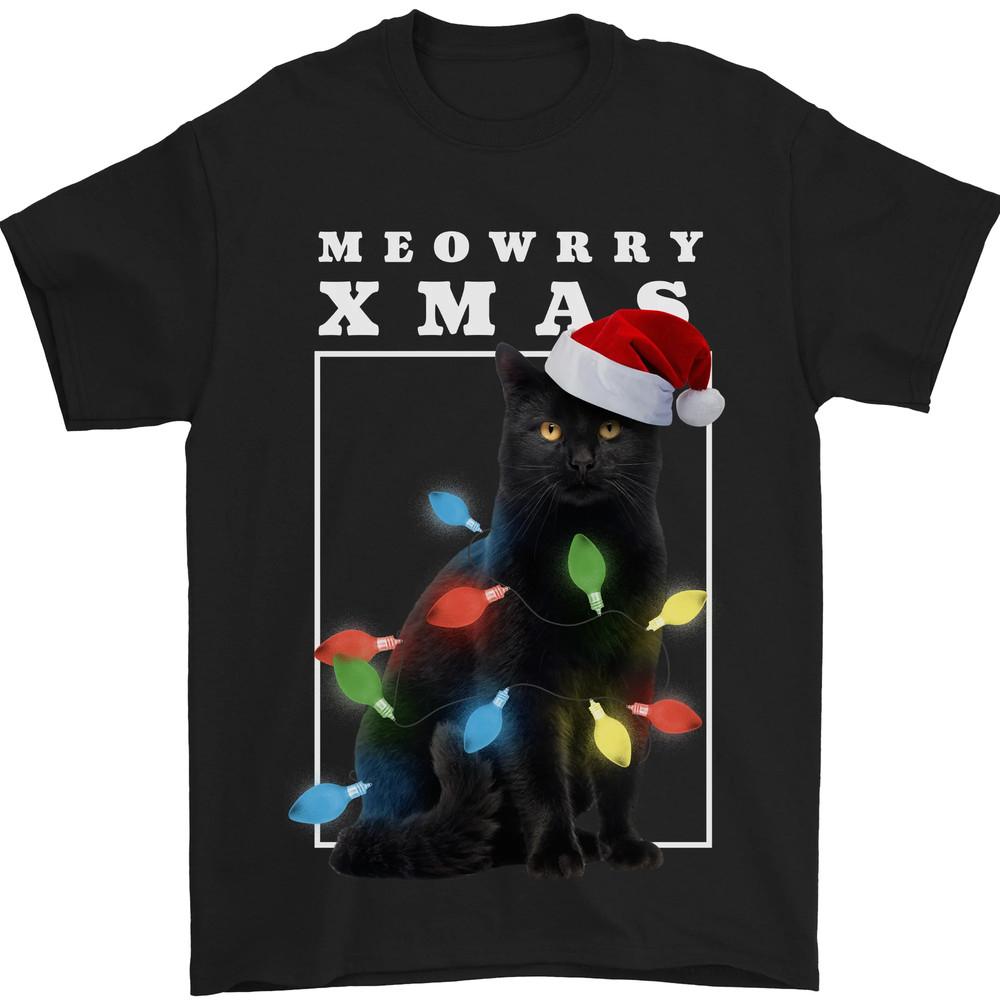 Meowy Christmas Tree Funny Cat Xmas Mens T-Shirt 100% Cotton Unisex T-Shirt XXL