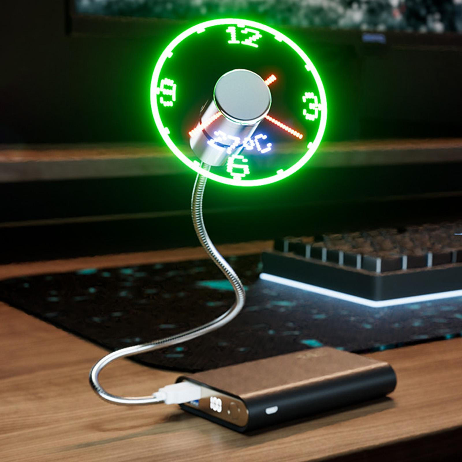 

LED USB Clock Fan Cooling Flexible Powered No Driver Installation Required Real Time Display Temperature