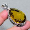 Lab Created Citrine Vintage Pendant 2.3" Silver Tone Pear Cut Gemstone Jewelry