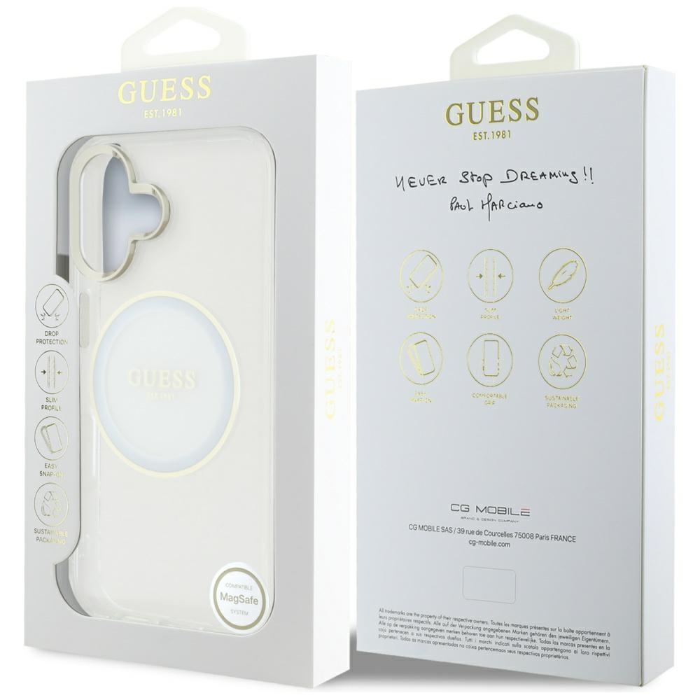 Etui Guess Iml Metal Colored Circle      Classic Logo Magsafe Do Iphone 16 Biały