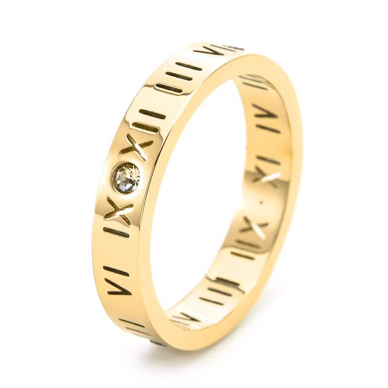 Trendy Japanese-Korean Roman Numeral Zircon Couple Ring - Non-fading Unisex Fashion for Men and Women