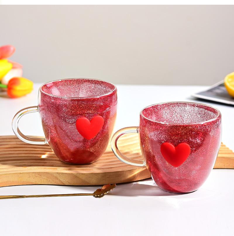 Tazza a Forma di Cuore in Vetro Borosilicato Alto, Bicchieri in Vetro Sagomati Tridimensionali Semplici per Succhi e Latte, Tazza da Caffè per Ufficio, Bicchiere da Birra Estivo