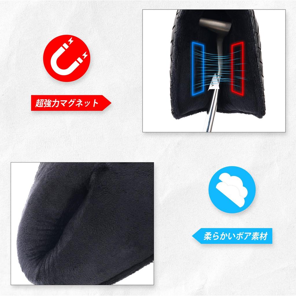 Mytag Putter Cover Pin Type Head Cover Pin Type Blade Putter Cover Magnetic Closure Blade Type Black Braided Design