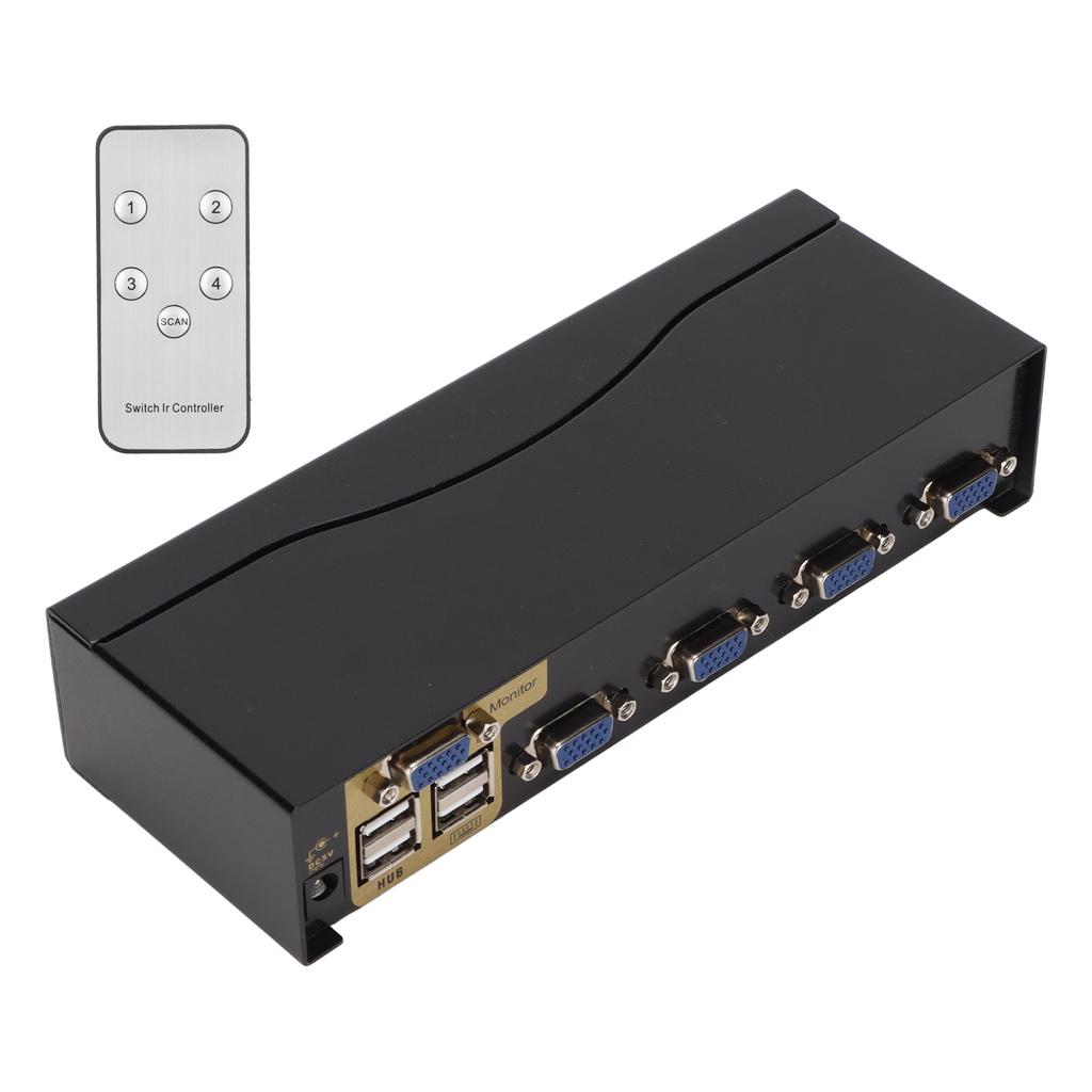 KVM Switch VGA 1920 X 1440 Resolution 2 Switching Modes 4 USB Connector VGA Switch 100‑240VUS Plug