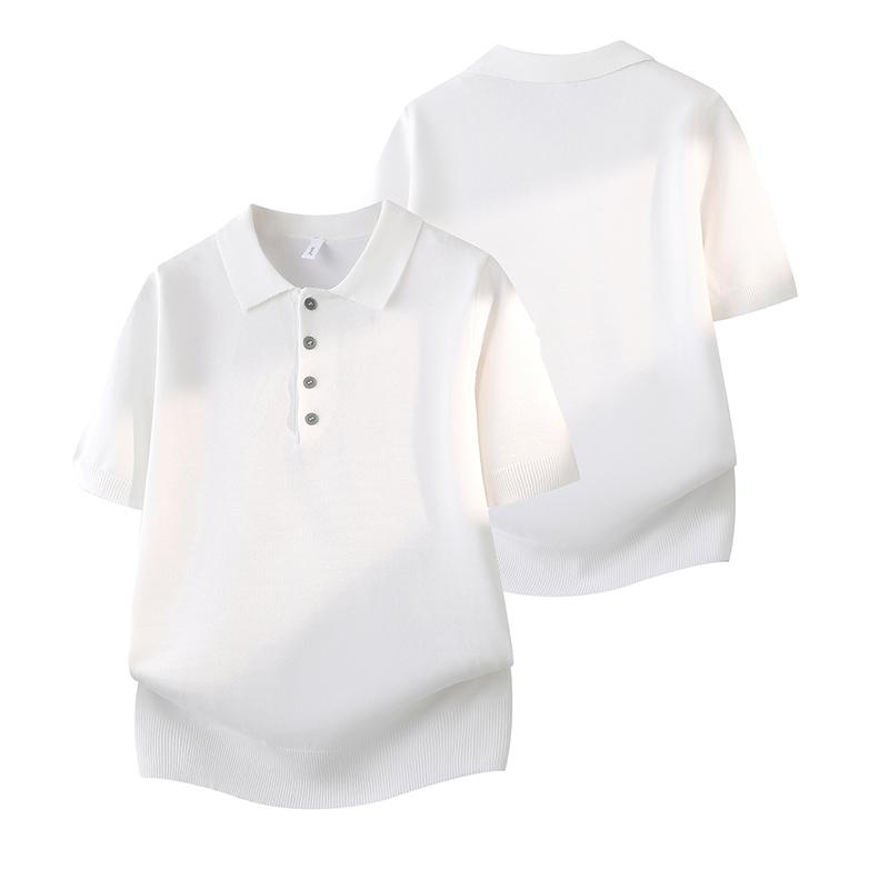 Summer Retro Solid Color Simple And Versatile Ice Silk Polo Shirt, Men's Short Sleeved Loose Knit Shirt