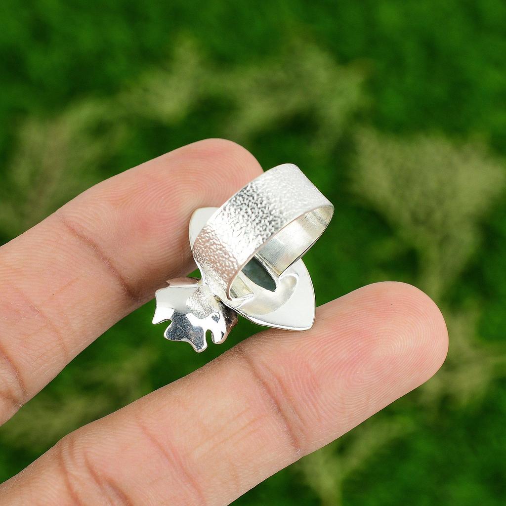 Wedding Gift For Her 925 Silver Natural Larimar Multi Stone Flower Ring Size 8
