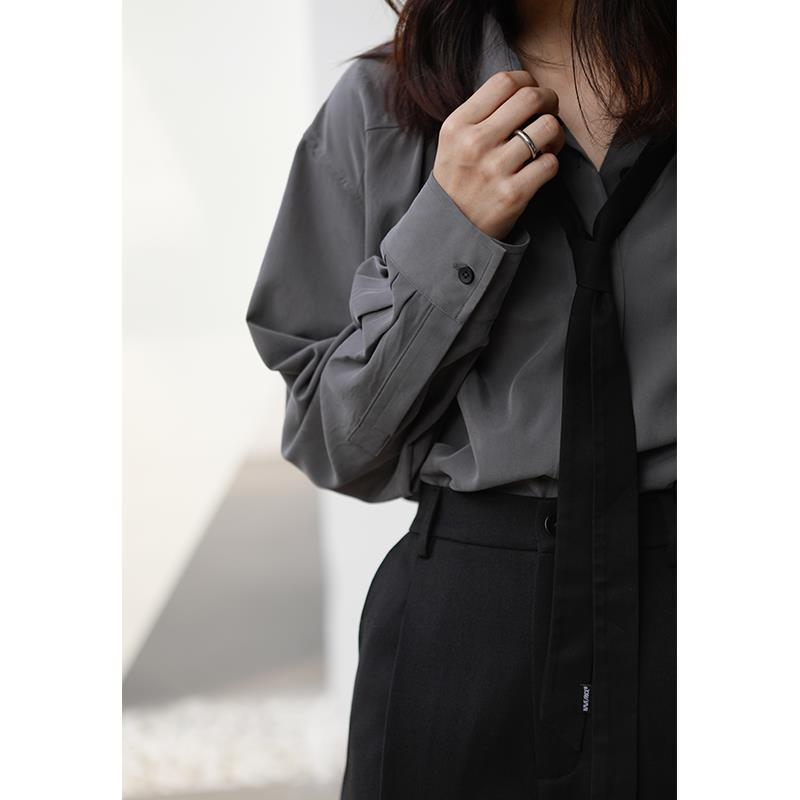 

Элегантная рубашка с длинным рукавом, женская корейская однотонная шикарная блузка на пуговицах, свободная блузка в стиле Харадзюку, универсальные офисные женские простые топы, летние XL серый