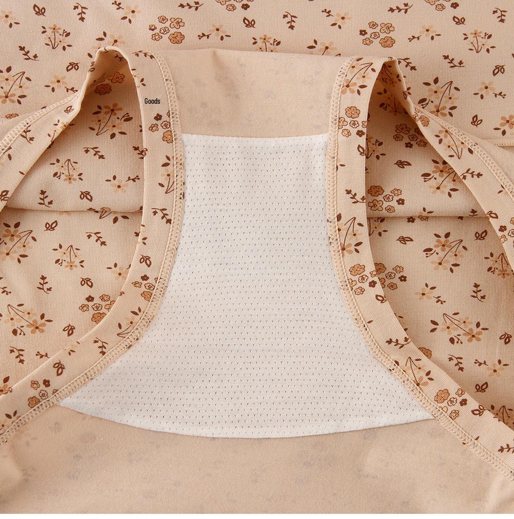 High-Waisted Women's Floral Print Cotton Underwear - Skin-Friendly, Tummy Control, Butt-Lifting, Antibacterial, Nude Feel Triangle Briefs.