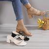 Chunky Heel Women's Sandals, Casual Square Toe Slip On Summer Fashion Pumps
