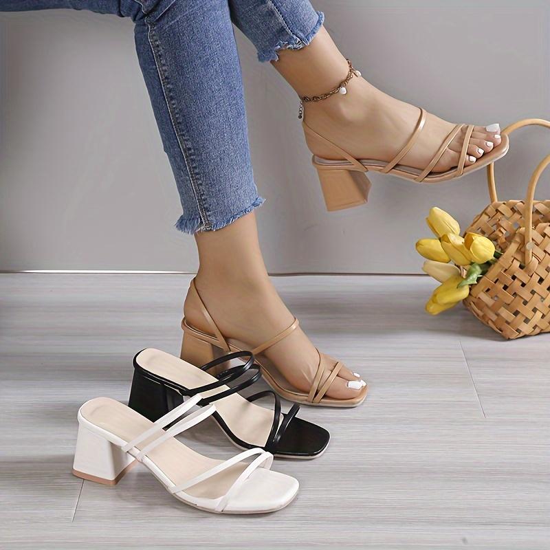 Chunky Heel Women's Sandals, Casual Square Toe Slip On Summer Fashion Pumps