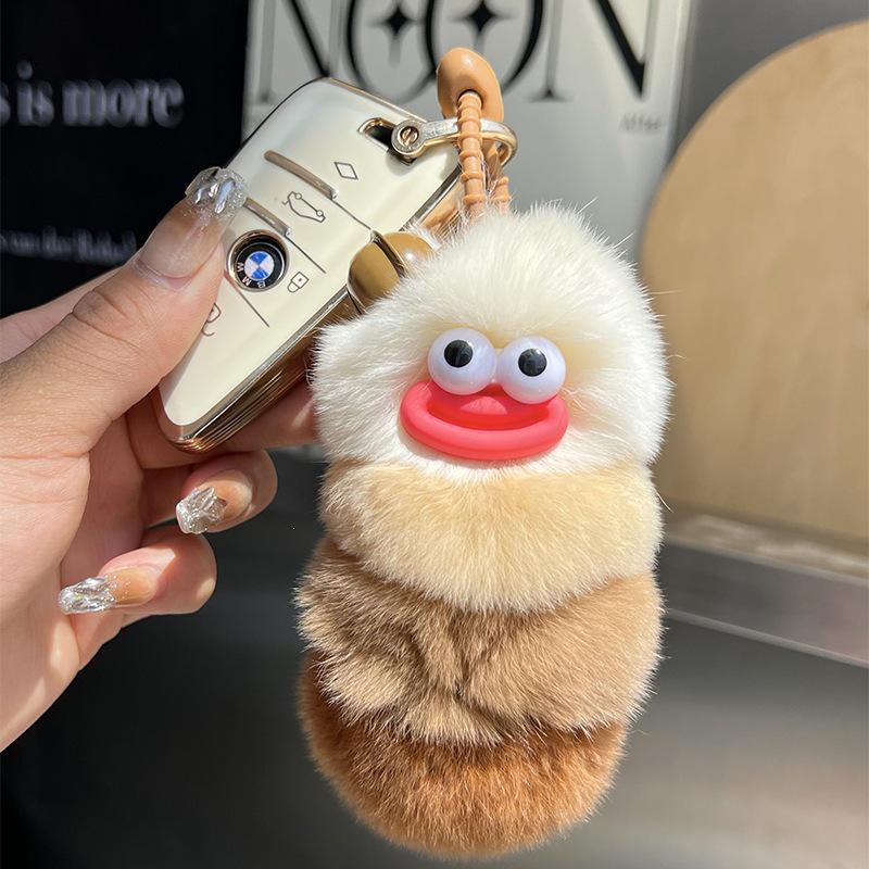 Adorable Caterpillar Faux Rabbit Fur Keychain - 2026 Trendy Cartoon Pendant