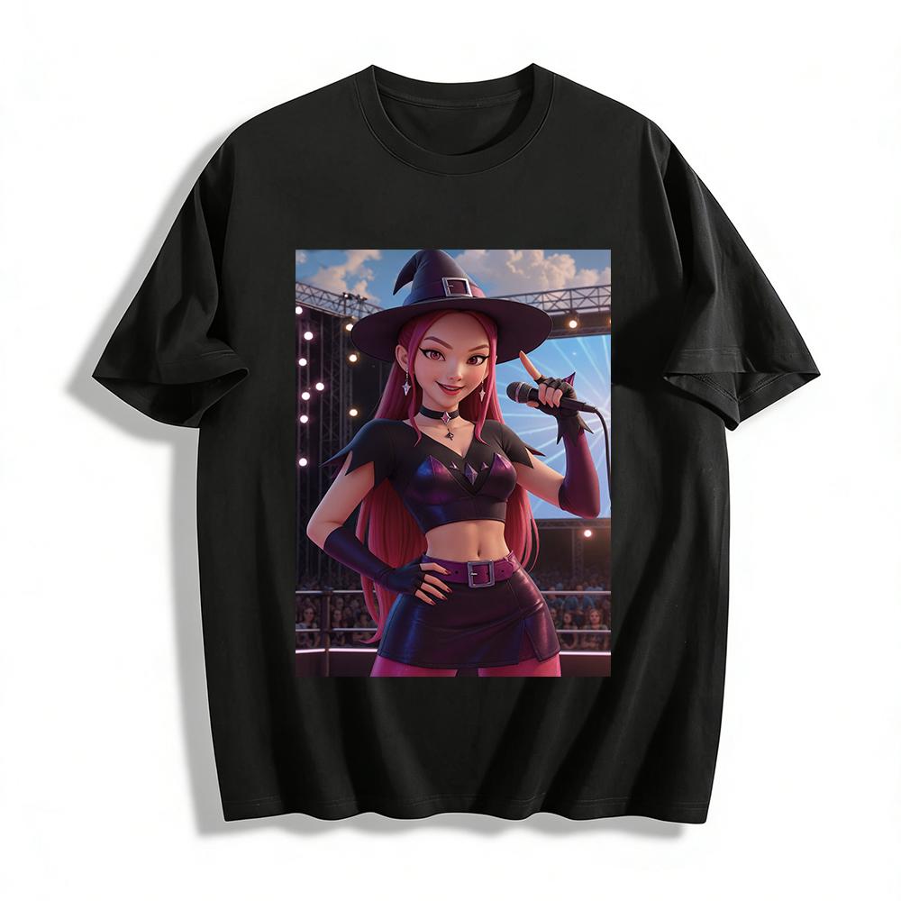 

Gothic Witch Singer Print Short Sleeve T-shirt Trendy Dark Stage Style Sweet Cool Crop Top Pure cotton T-shirt 6XL