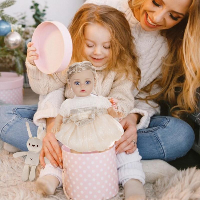 Realistic 14inch Vinyls Newborns Baby Girl Doll Realistic Child Toy Soft Doll Vinyls with Stuffed Toy Collectible