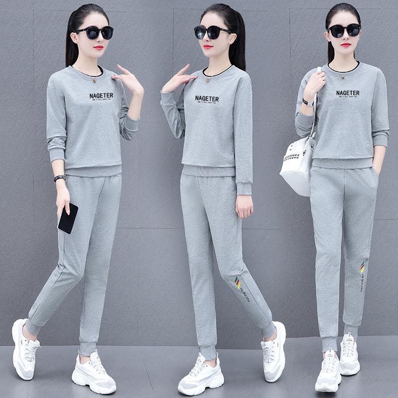 

Женский спортивный комплект с круглым вырезом - Новая мода весна/осень: Костюм-двойка со свитером для отдыха