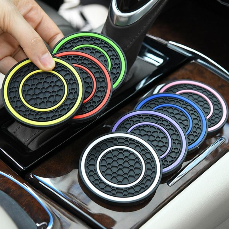 Car Water Cup Holder Pad Honeycomb Texture Embeded Non Slip Mat Universal Automotive Bottle Holder Insert Mat 2.75in