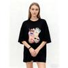 Oversized T Shirt Black Cartoon Animal Print With Text For Casual Wear