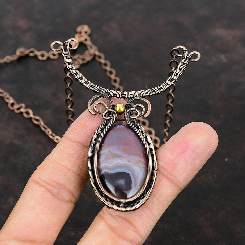 Crazy Lace Agate Necklace Copper Wire Wrapped Necklace Adjustable Necklace Wire Wrap Gemstone Jewelry Handmade Boho Necklace Copper Jewelry