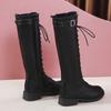 Lucyever Plus Size Autumn Winter Knee High Boots Women Lace Up Low Heels Long Boots Woman Fashion High Tube Pu Leather Botas 43