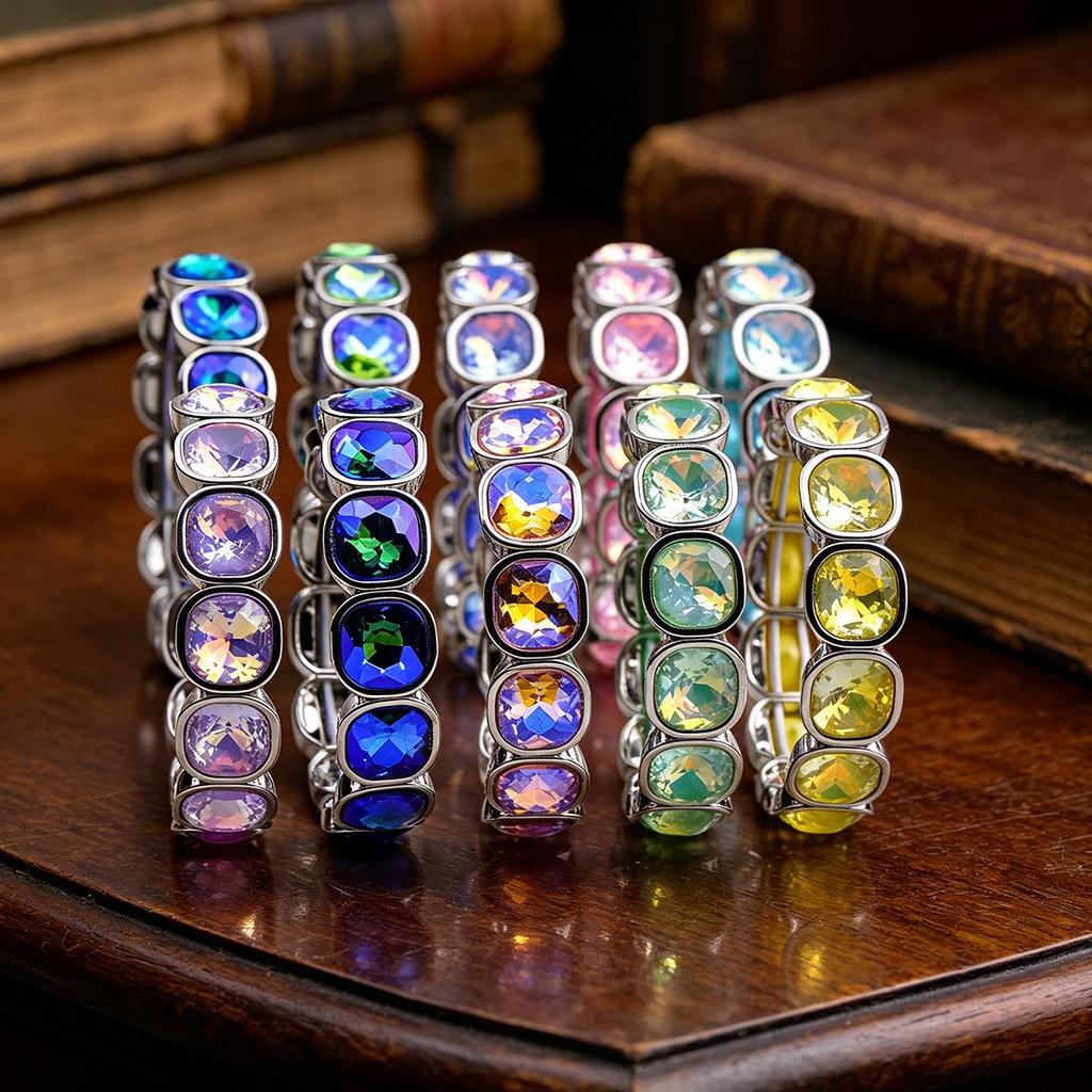 Colorful European Crystal Rhinestone Elastic Bridal Bracelet