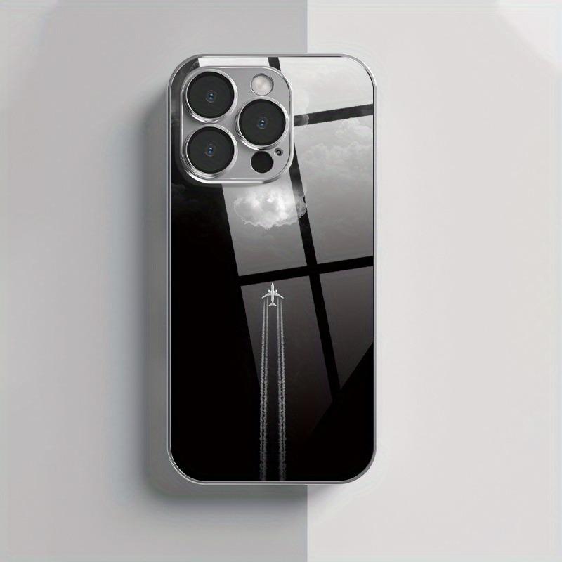Minimalistyczne szklane etui na telefon z galwanizowanym wzorem chmury i samolotu dla iPhone 17 Pro Max 16 Plus 15 14 13 12 11 16E 17 Air Cover