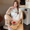 Pajamas Women's Spring and Autumn Loose Large Size Summer New Ice Silk Medium Sleeve National Style Suit Outer Wear Loungewear