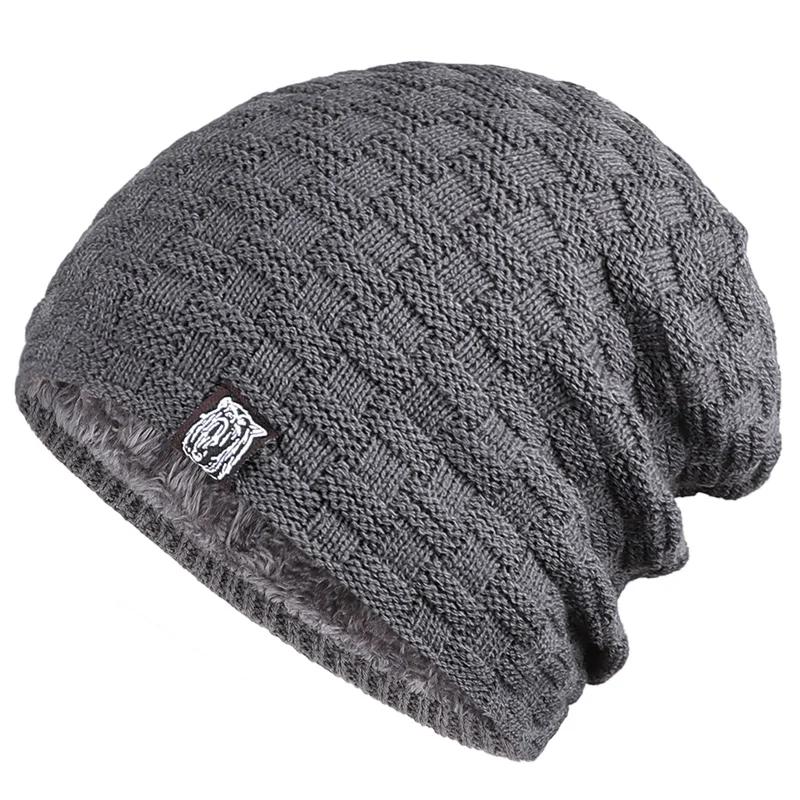 

Mens Plush Lined Beanie Winter Knitted Skull Cap Thermal Outdoor Sports Warm Hat Skullies Cold Weather Protection One Size серый