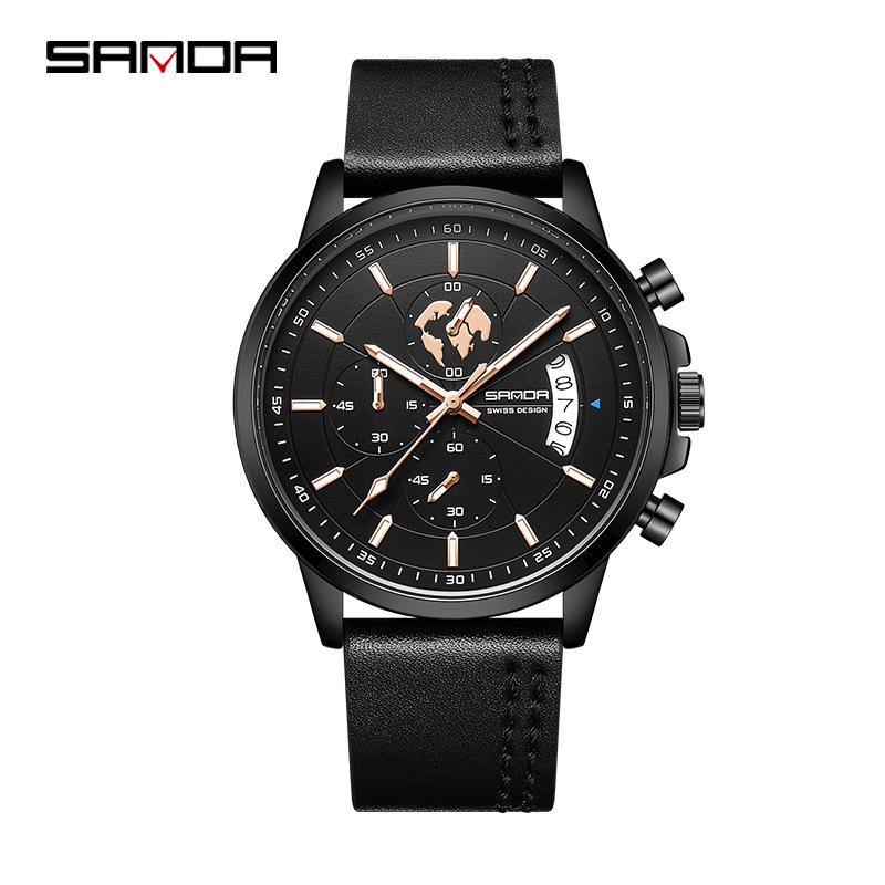 Sanda Men's Waterproof Quartz Watch with Steel Band and Calendar - Korean Edition