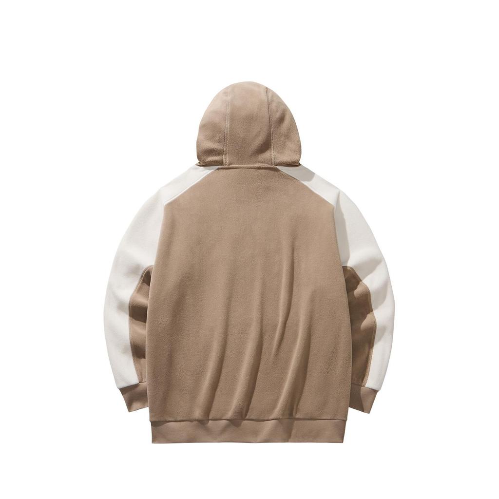 Anta Unisex Color-Blocked Hooded Knit Sweatshirt Light Brown/White 972541705-2