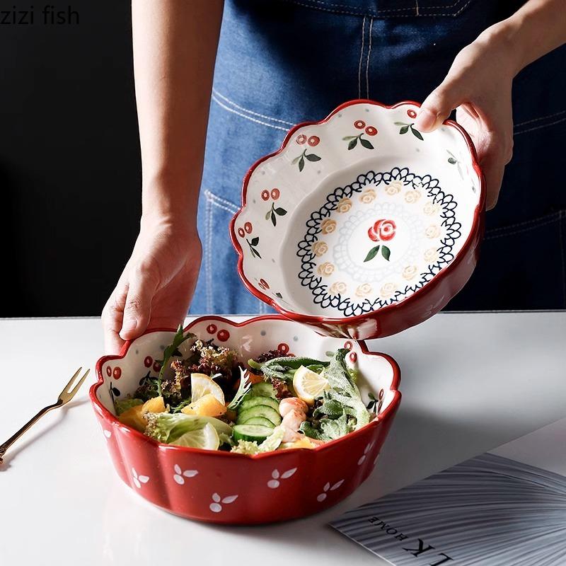 Wiśniowa ceramiczna miska retro miska na warzywa sałatkowa miska na owoce miseczki na jajka na parze miseczki na deser przekąski restauracyjna ceramiczna zastawa stołowa