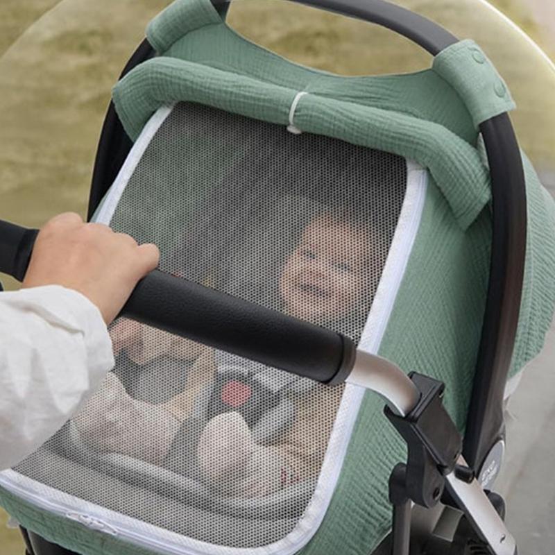 Infant Car Seat Cover Solid Color Canopy 360 Degree Protections Double Layer Window Design for Outdoor Comfort