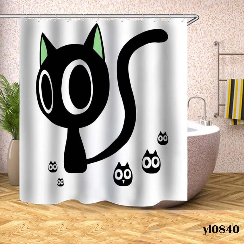 Cartoon Animals Shower Curtains Dogs Cats Waterproof Bath Curtains For Bathroom Bathtub Large Wide Bathing Cover Rideau De Bain