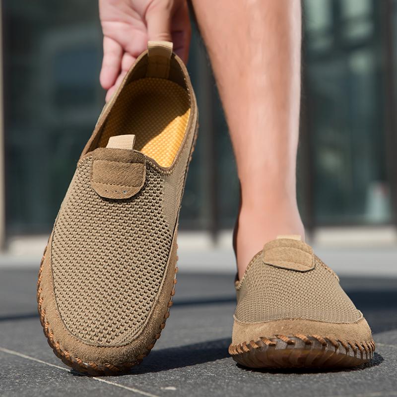 Men's Handmade Sneakers Slip on Loafers Breathable Mesh Casual Shoes Men's Driving Flats Summer