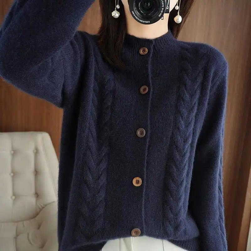 Pull Manteau Cardigan pour Femmes Automne Hiver Grande Taille Couleur Unie Ample Manches Longues Pulls Tricotés Manteau