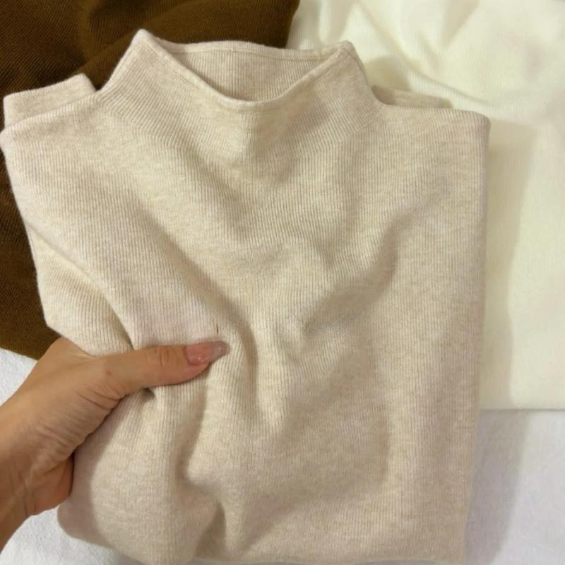 Japanese Minimalist Stand Collar Knit Base Layer Women Fall Winter Long Sleeve Inner Wear Sweater Casual Versatile Top