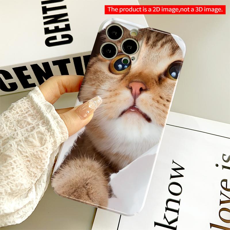 2DFlat Curious Tabby Cat Peeking Through Paper Hole All Inclusive Film Hard iPhone Case, Compatible with iPhone 18 Pro Max 17 16 15 14 13 12 11