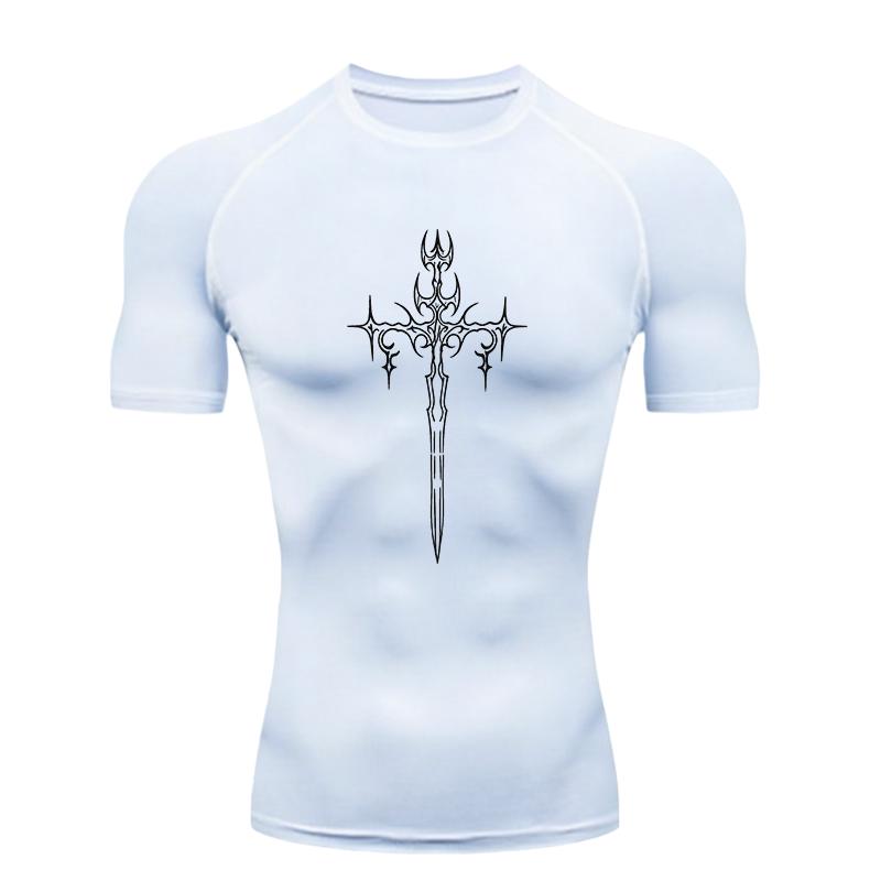 Cross Pattern  Men's Sports T-shirt Training Fitness Compression Quick Dry Short Sleeve T-Shirt for Men