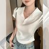 Korean Unique Polo Lapel Design Front Shoulder Short-sleeved T-shirt Women's New Early Summer Wear Shows Temperament Small Top